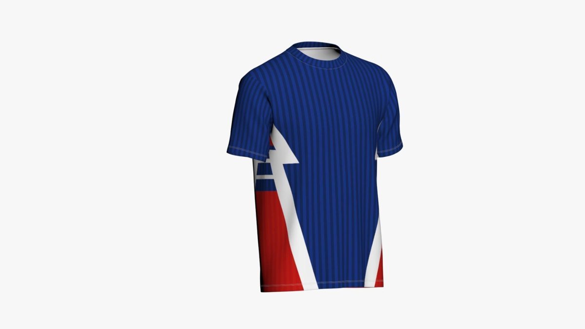 3D jersey with blue stripes and red side panels