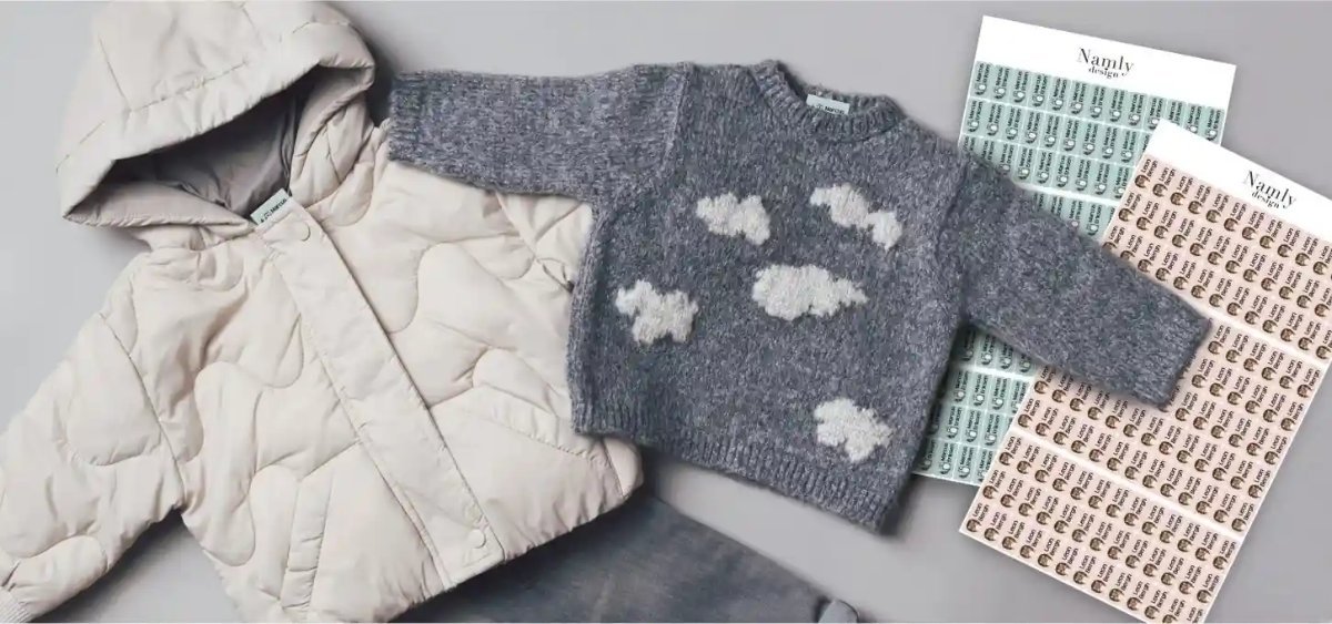 Personalised name labels on children's clothing